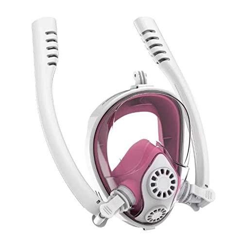 Full Face Snorkel Mask with Double Tube, Anti-Fog & Anti-Leak 180° View