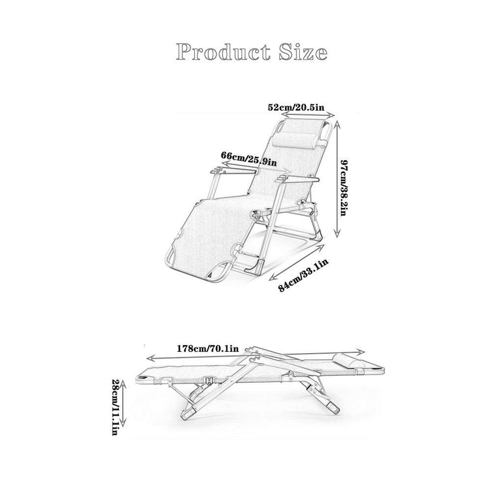 Foldable Reclining Sun Lounger Chair, Waterproof Metal Frame, 178 × 66 × 28 cm