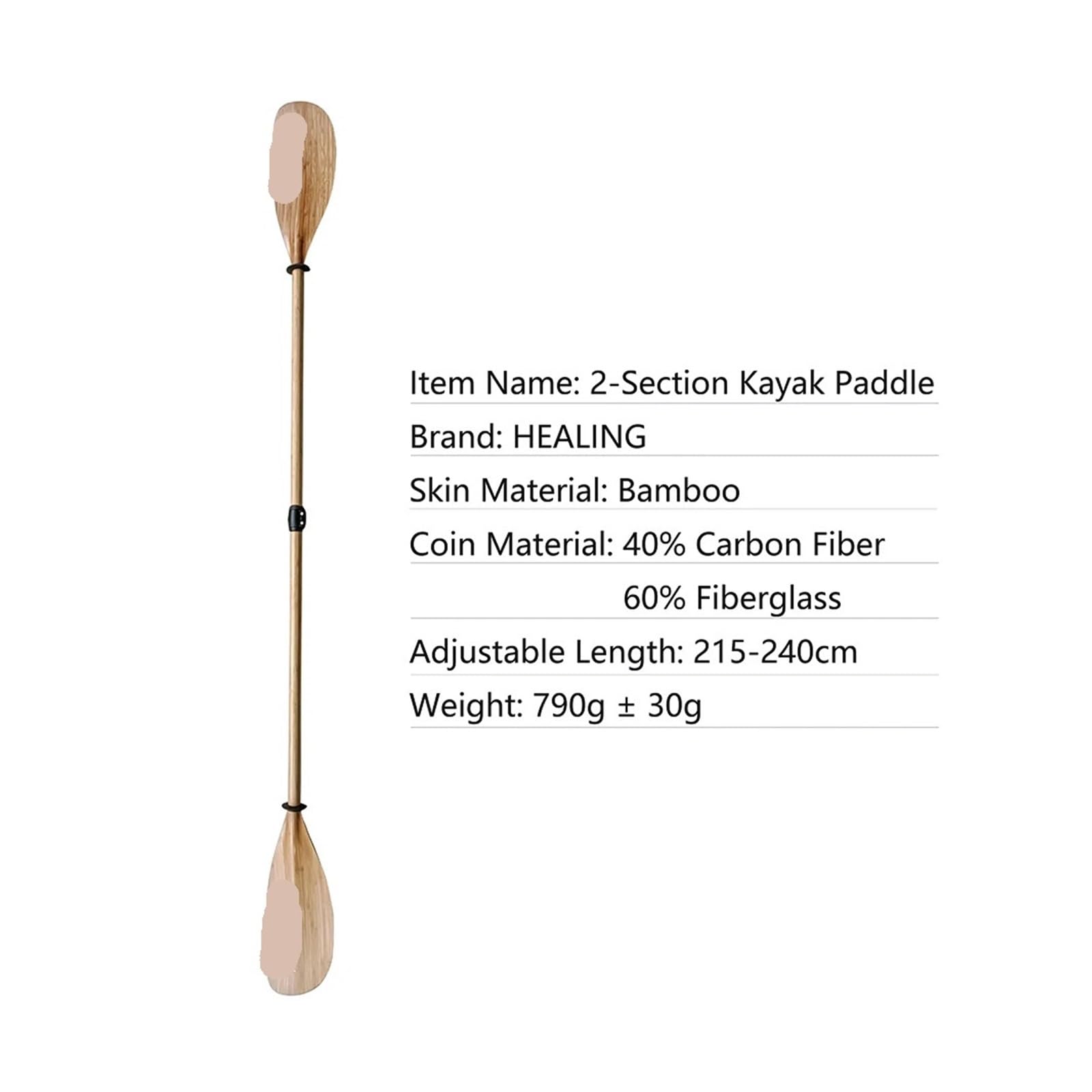 2-Piece Carbon Fiber Kayak Paddle with Bamboo Blades