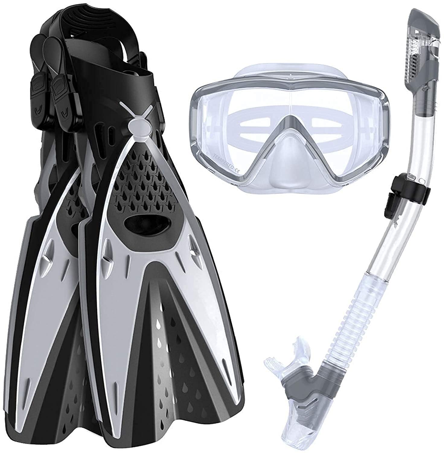 Full Face Snorkel Set with Swim Fins & Panoramic Diving Mask
