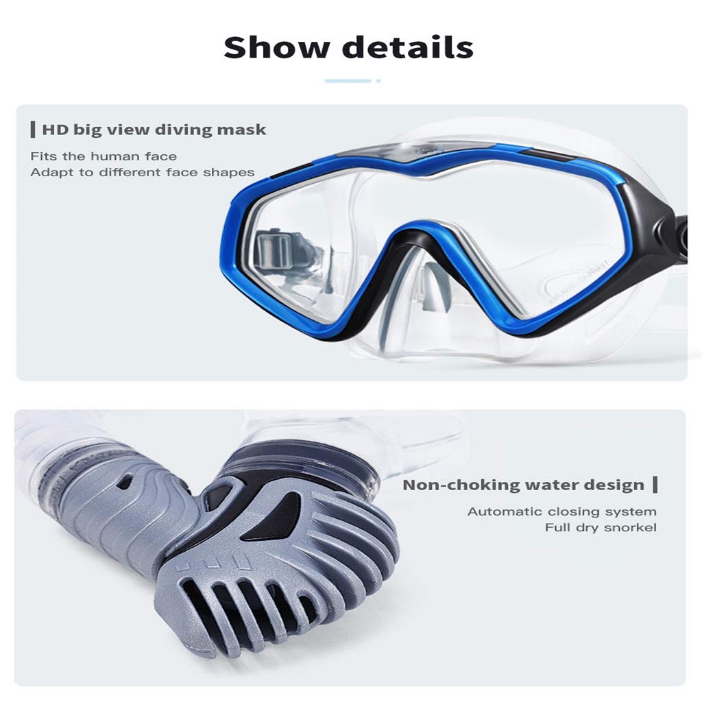 Snorkeling Set with Full Dry Mask, Swim Fins & Water Shoes