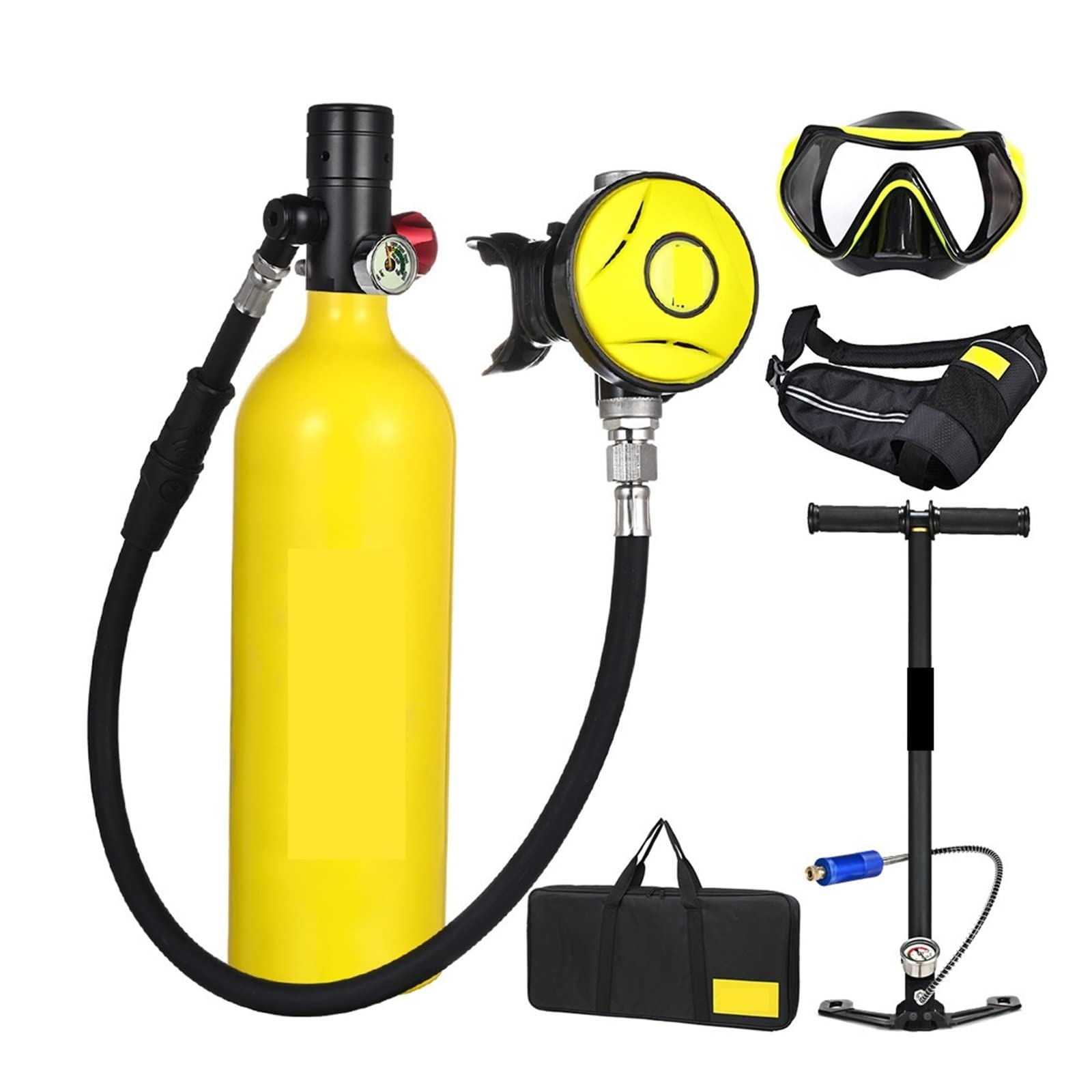 1L Portable Scuba Tank Kit with Pressure Gauge for Diving & Snorkeling