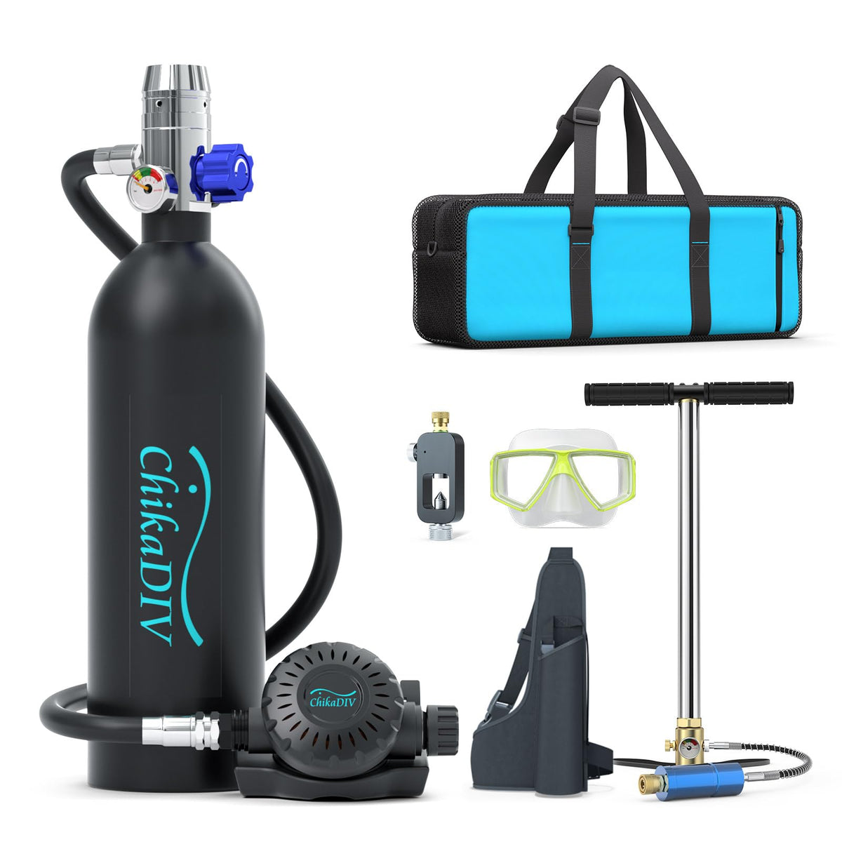 1L Portable Mini Scuba Tank Kit with Hand Pump for Diving