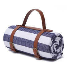 Waterproof Picnic Blanket, Lightweight Sandproof Camping & Beach Mat, Blue Stripes