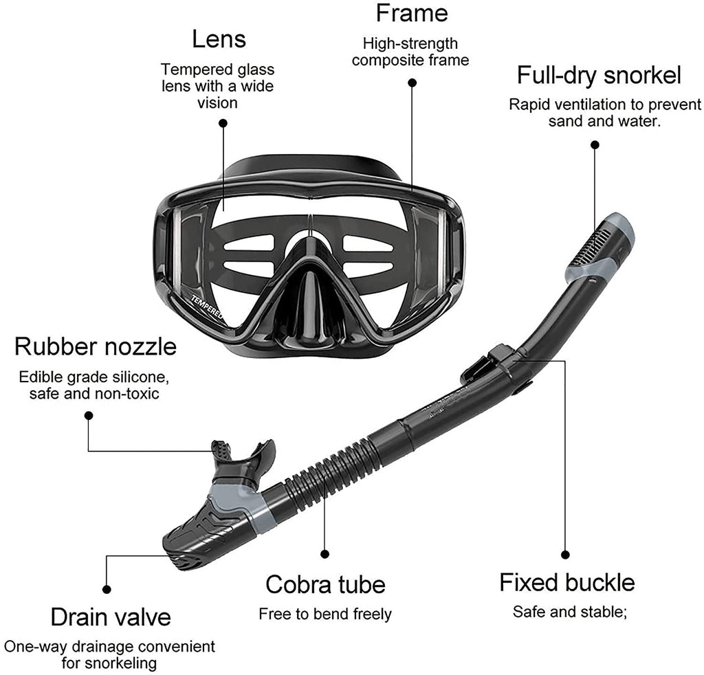Full Face Snorkel Set with Swim Fins & Panoramic Diving Mask