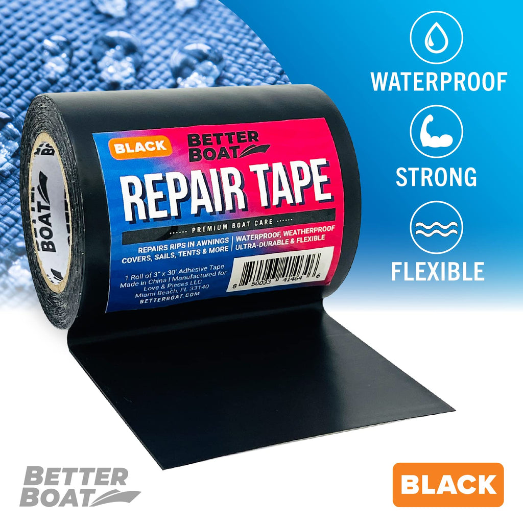 Heavy-Duty Waterproof Repair Tape for Boat Covers, Tents, Awnings & Air Mattresses, 30 ft x 3 in