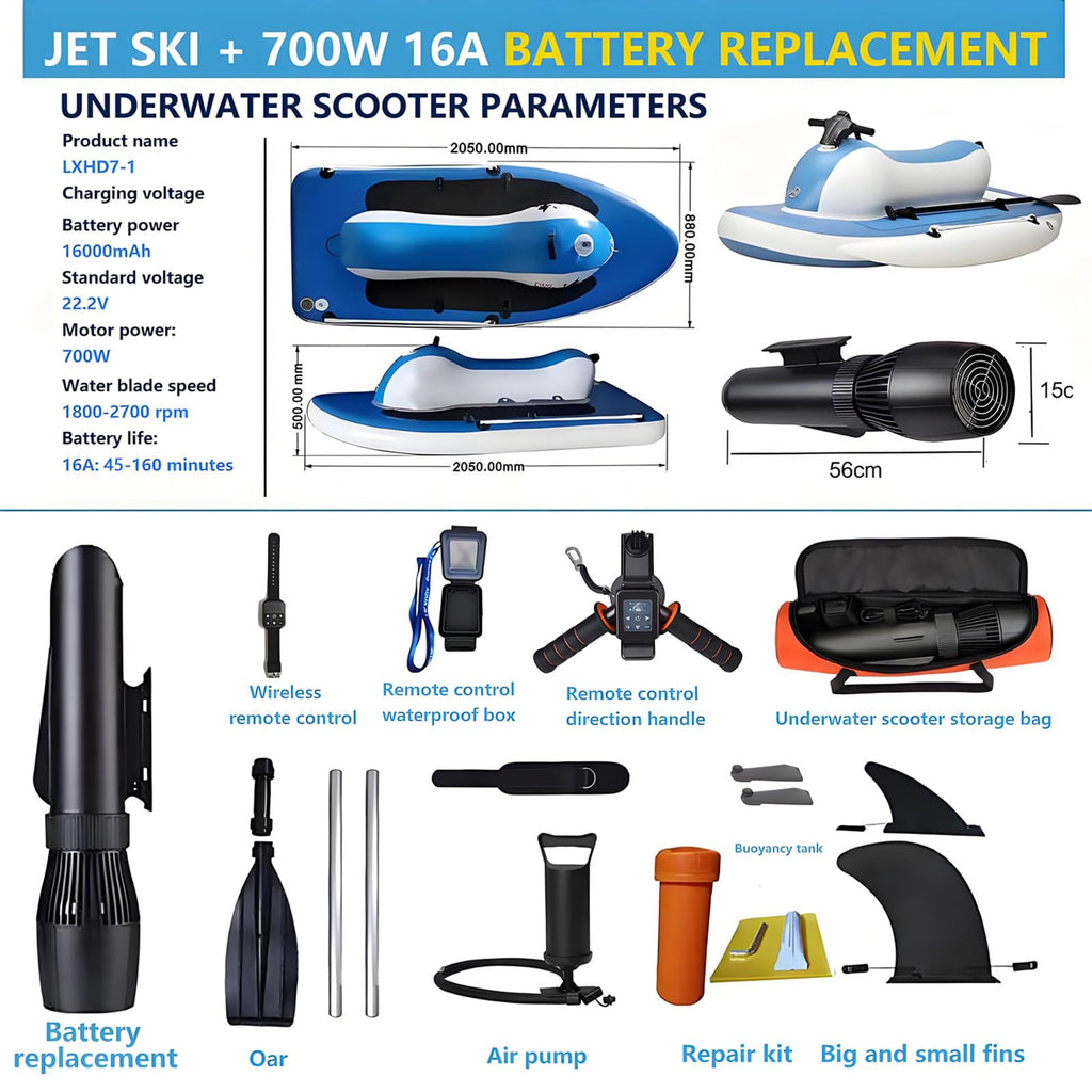 2-in-1 Electric Underwater Scooter & Inflatable Jet Ski 700W 11 km/h