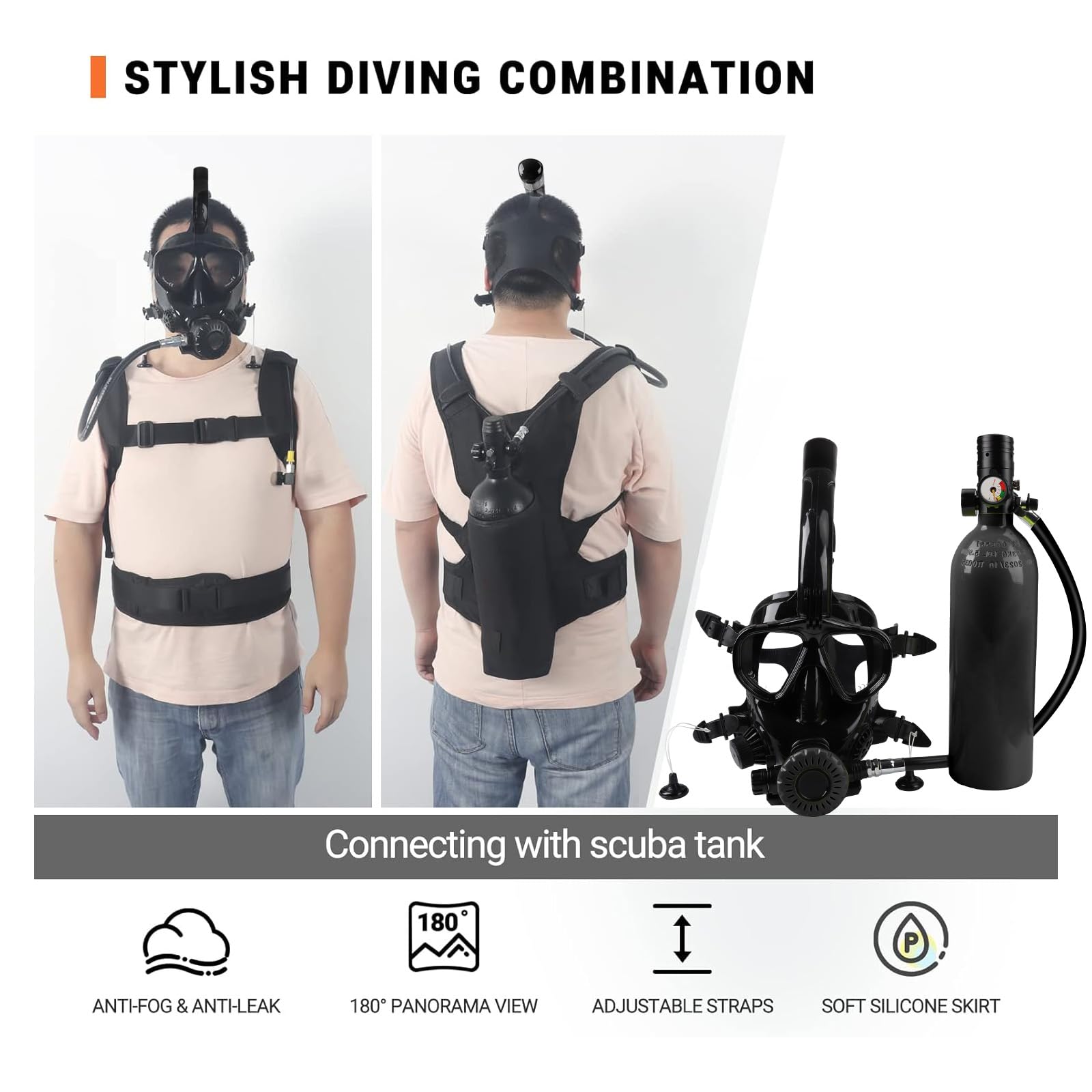 1.9L Mini Scuba Tank Kit with Diving Mask for Underwater Exploration