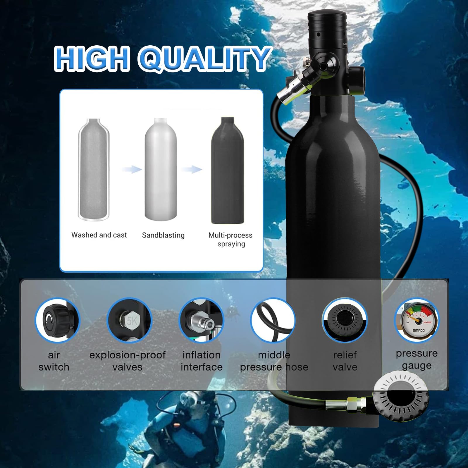 1.9L Mini Scuba Tank Kit with Diving Mask for Underwater Exploration