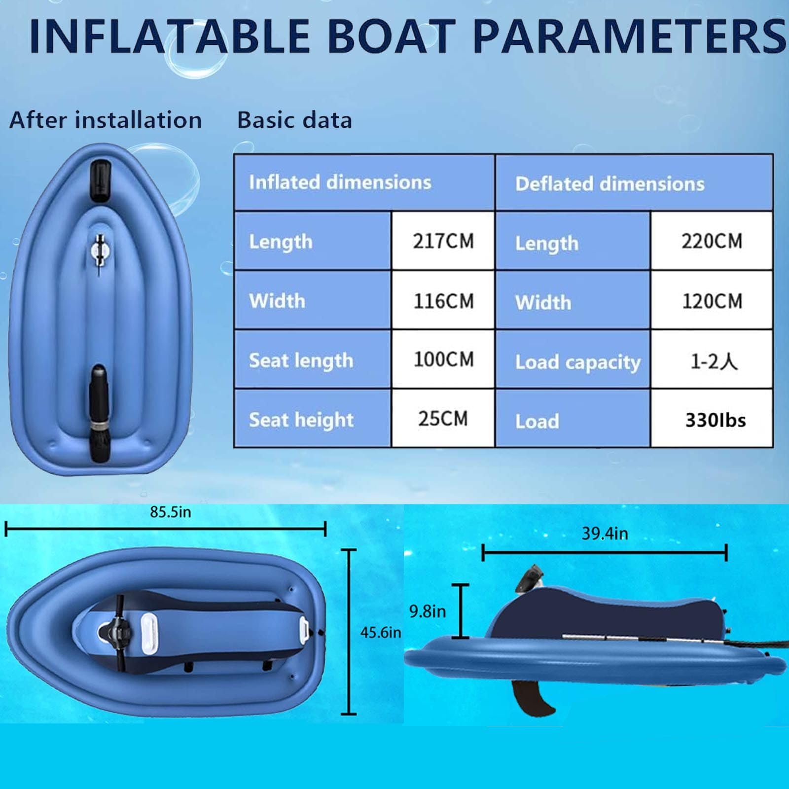 2-in-1 Electric Inflatable Jet Boat with Underwater Scooter, 500W Thruster