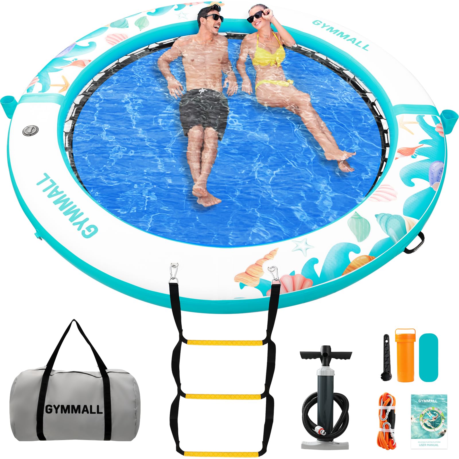 8 FT Inflatable Water Hammock Floating Dock with Mesh & Ladder