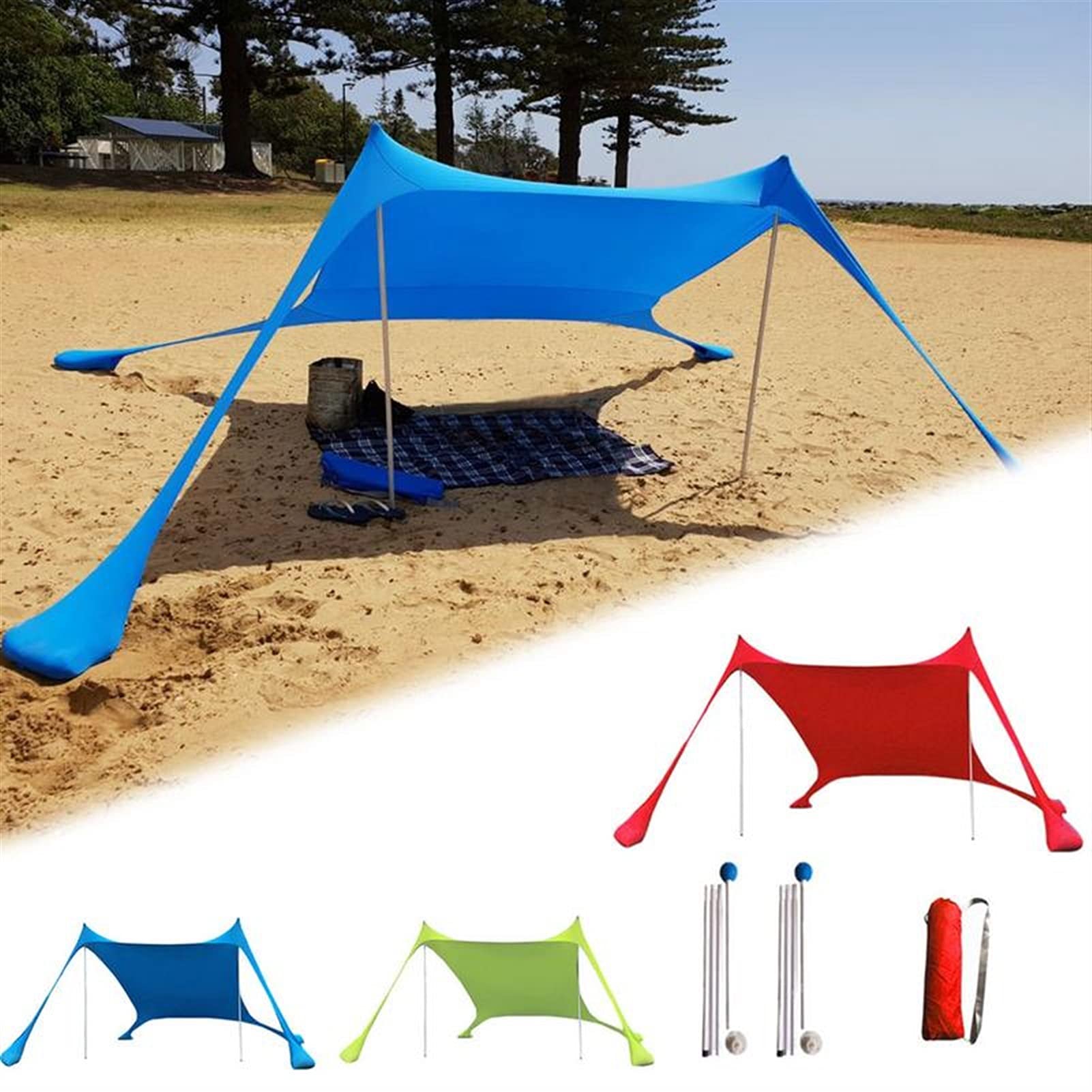 Family Beach Sun Shade Tent with Sandbag Anchors, 210 × 210 × 160 cm