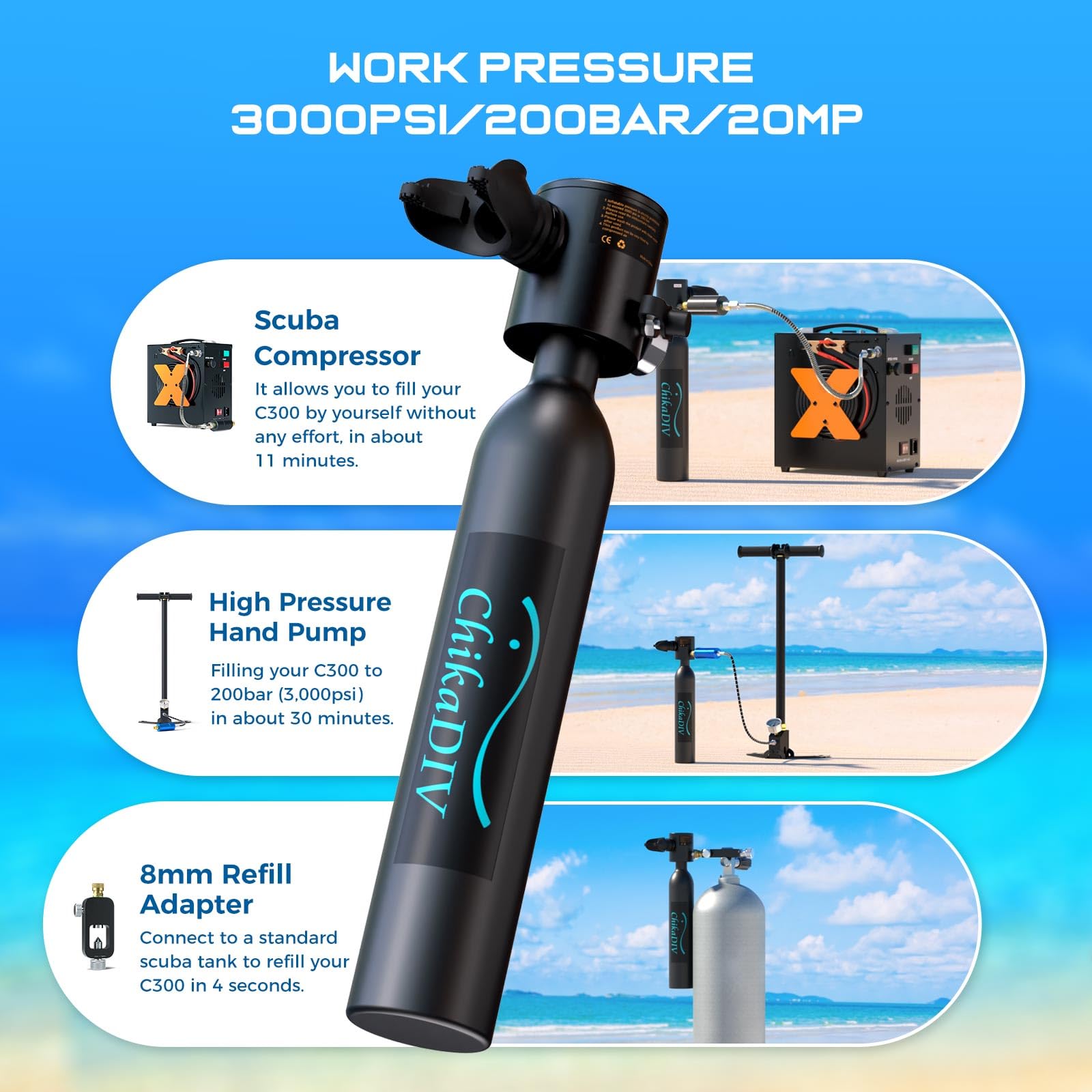 0.5L Mini Scuba Tank Kit for Snorkeling & Emergency Diving