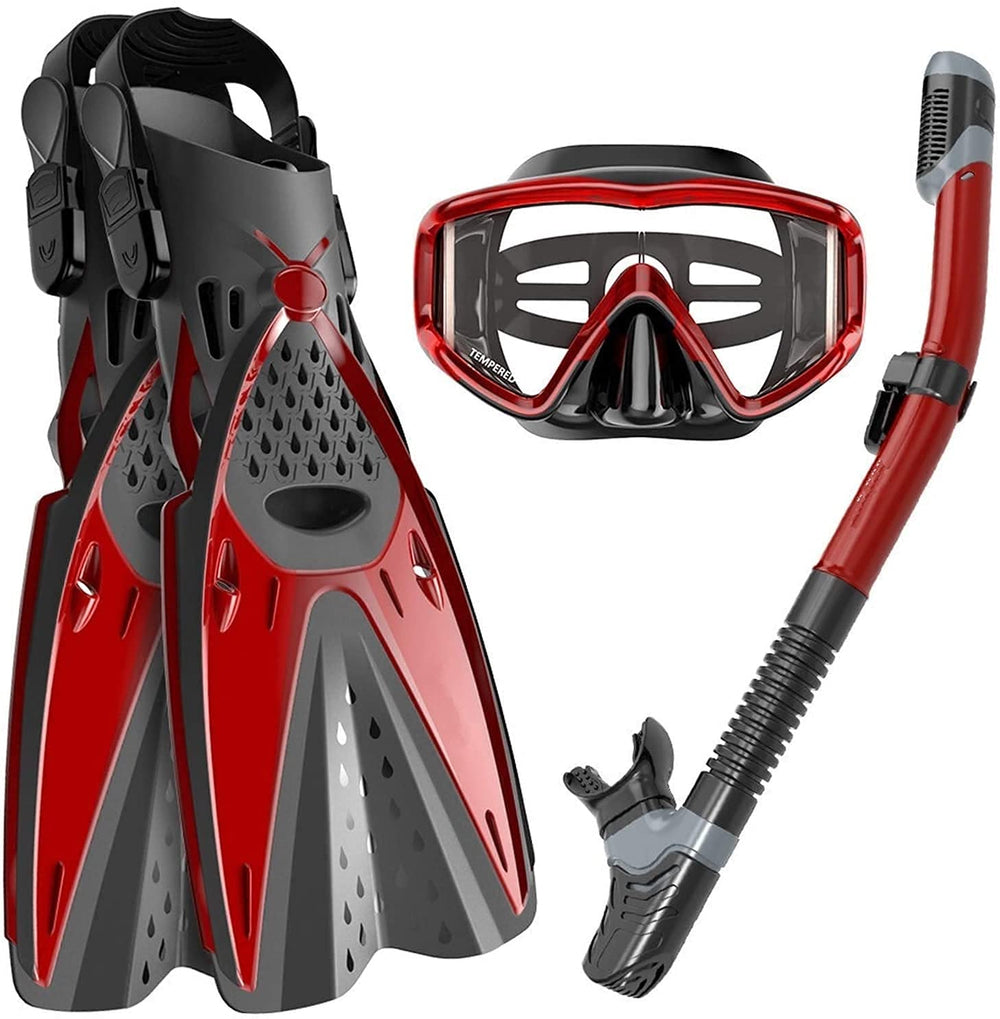 Full Face Snorkel Set with Swim Fins & Panoramic Diving Mask