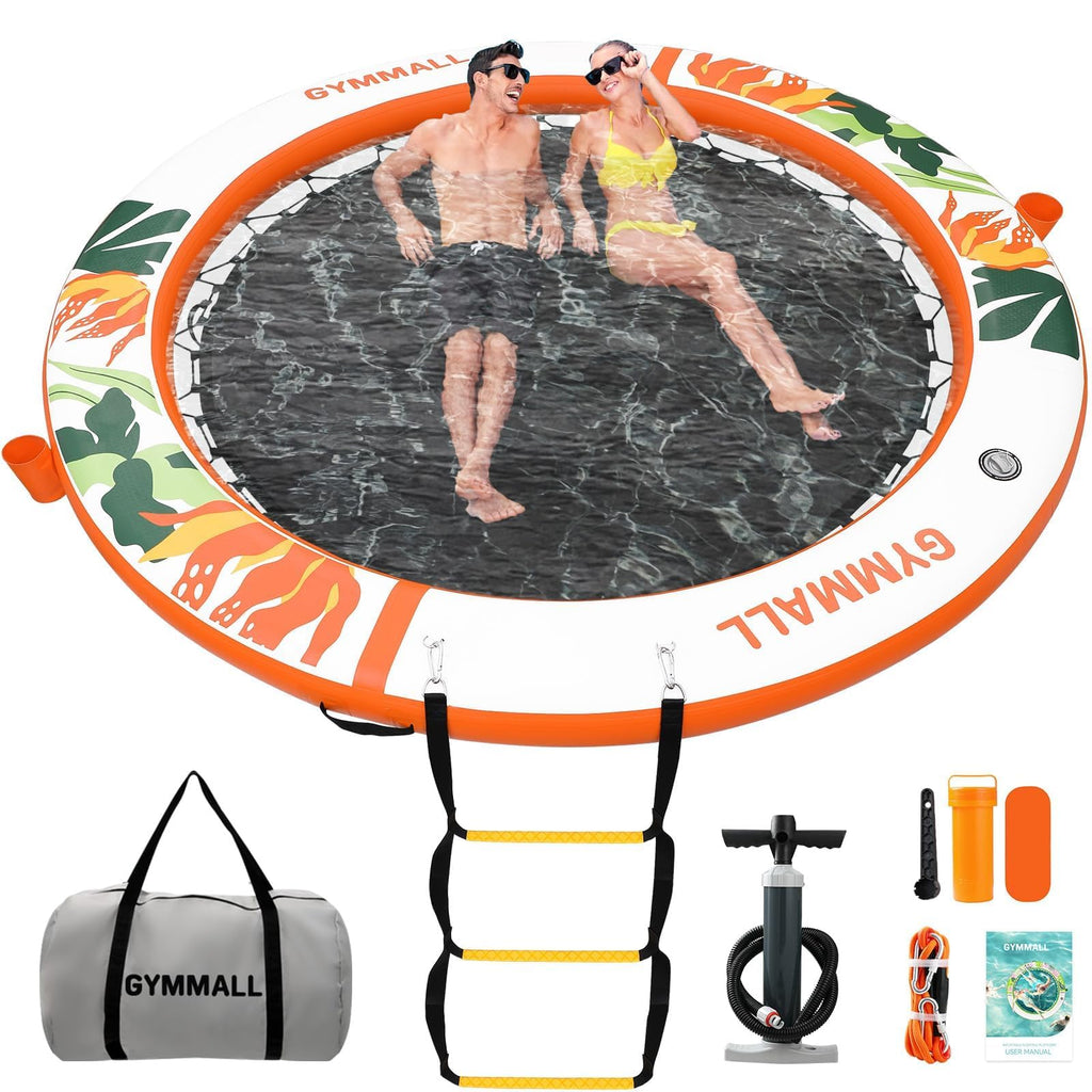 8 FT Inflatable Water Hammock Floating Dock with Mesh & Ladder