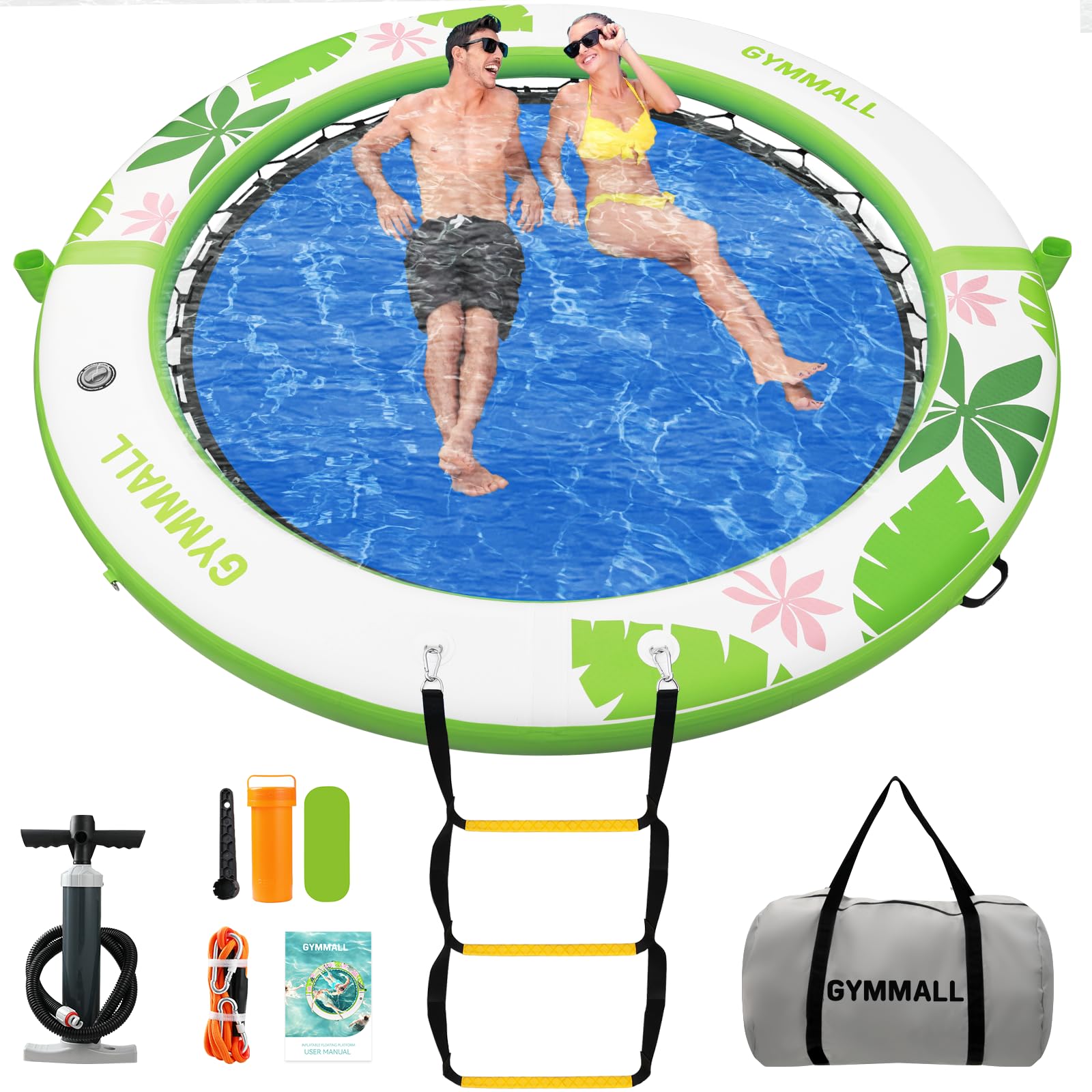 8 FT Inflatable Water Hammock Floating Dock with Mesh & Ladder