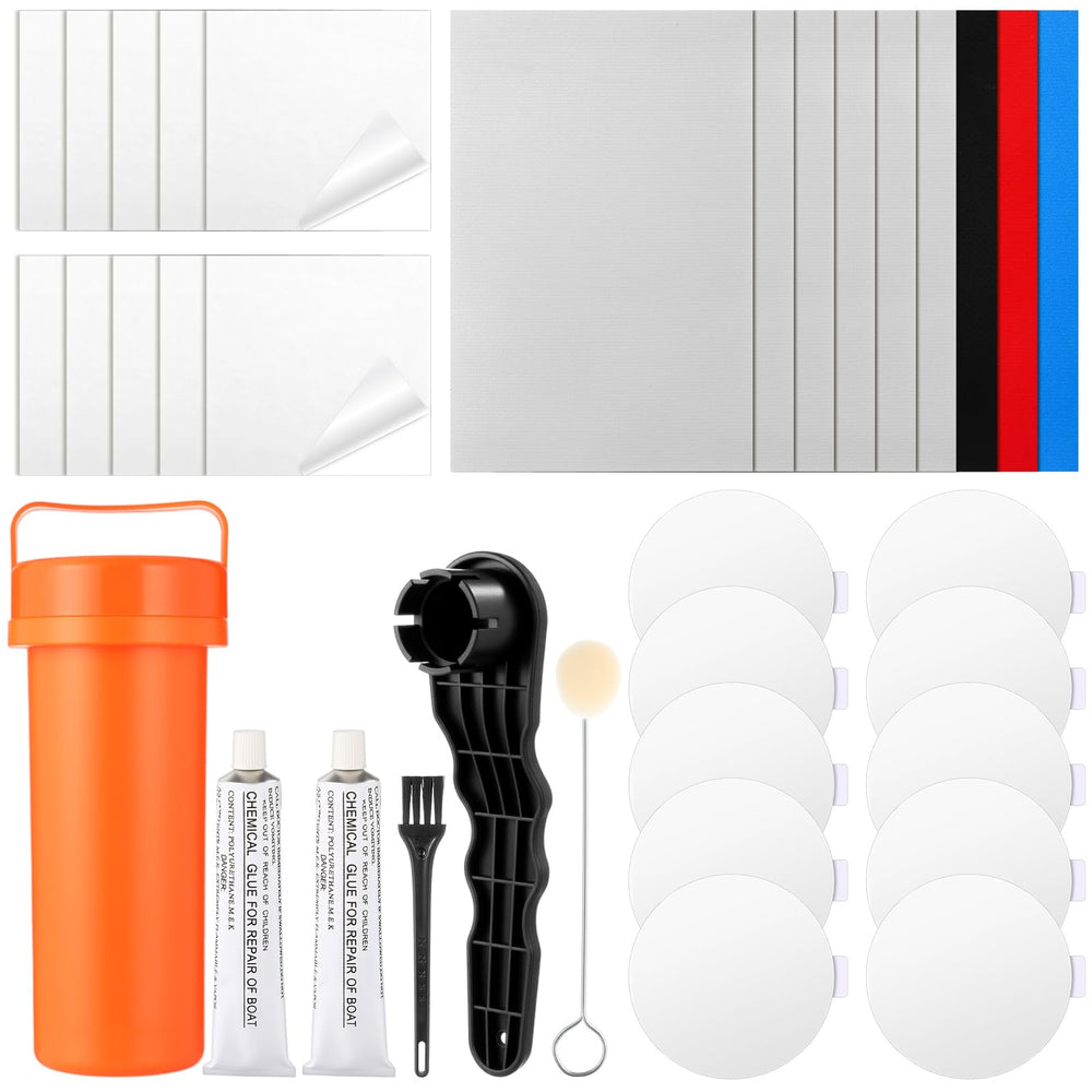 Inflatable Paddle Board Repair Kit with TPU & PVC Patches, Glue, Valve Wrench and Applicator