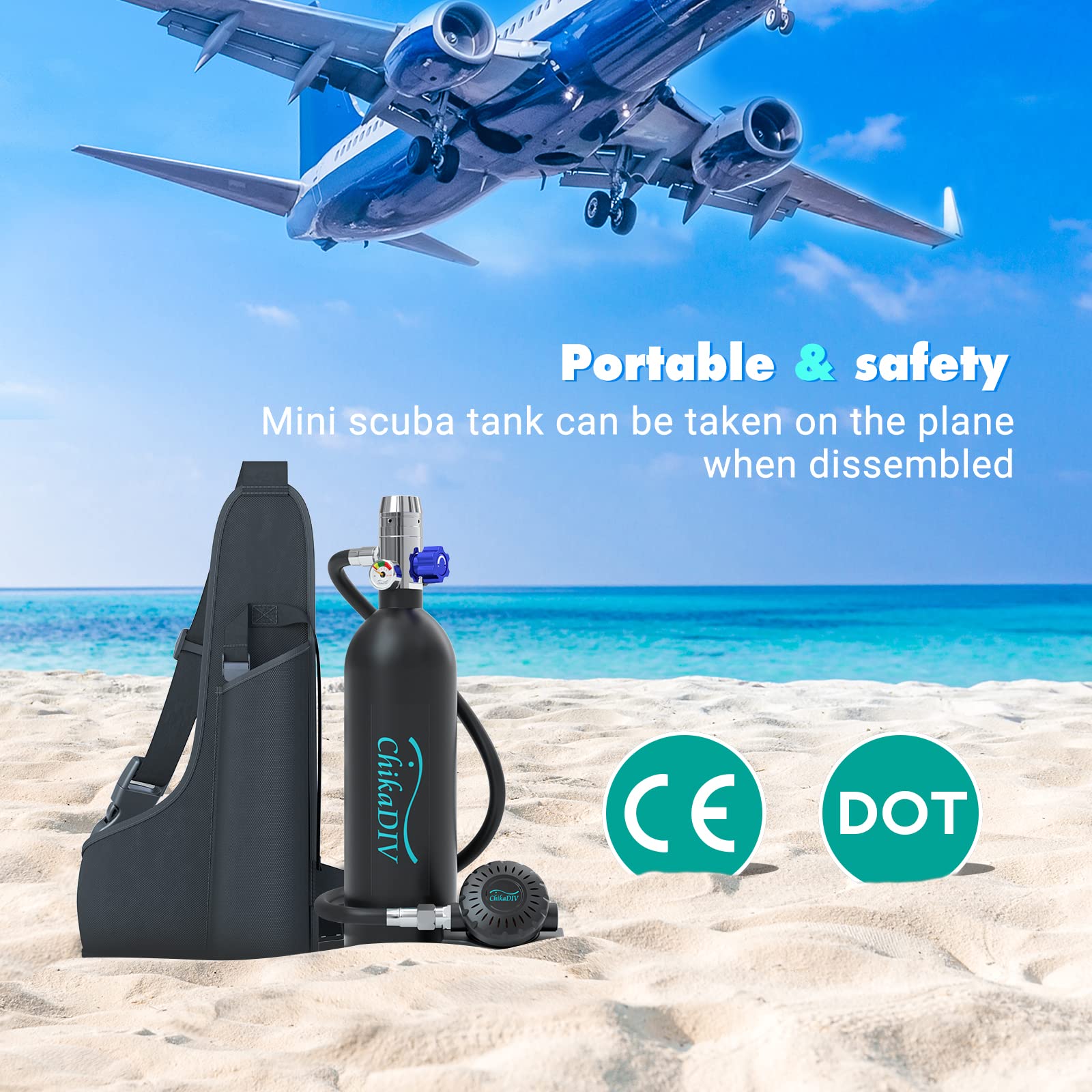 1L Portable Mini Scuba Tank Kit with Hand Pump for Diving
