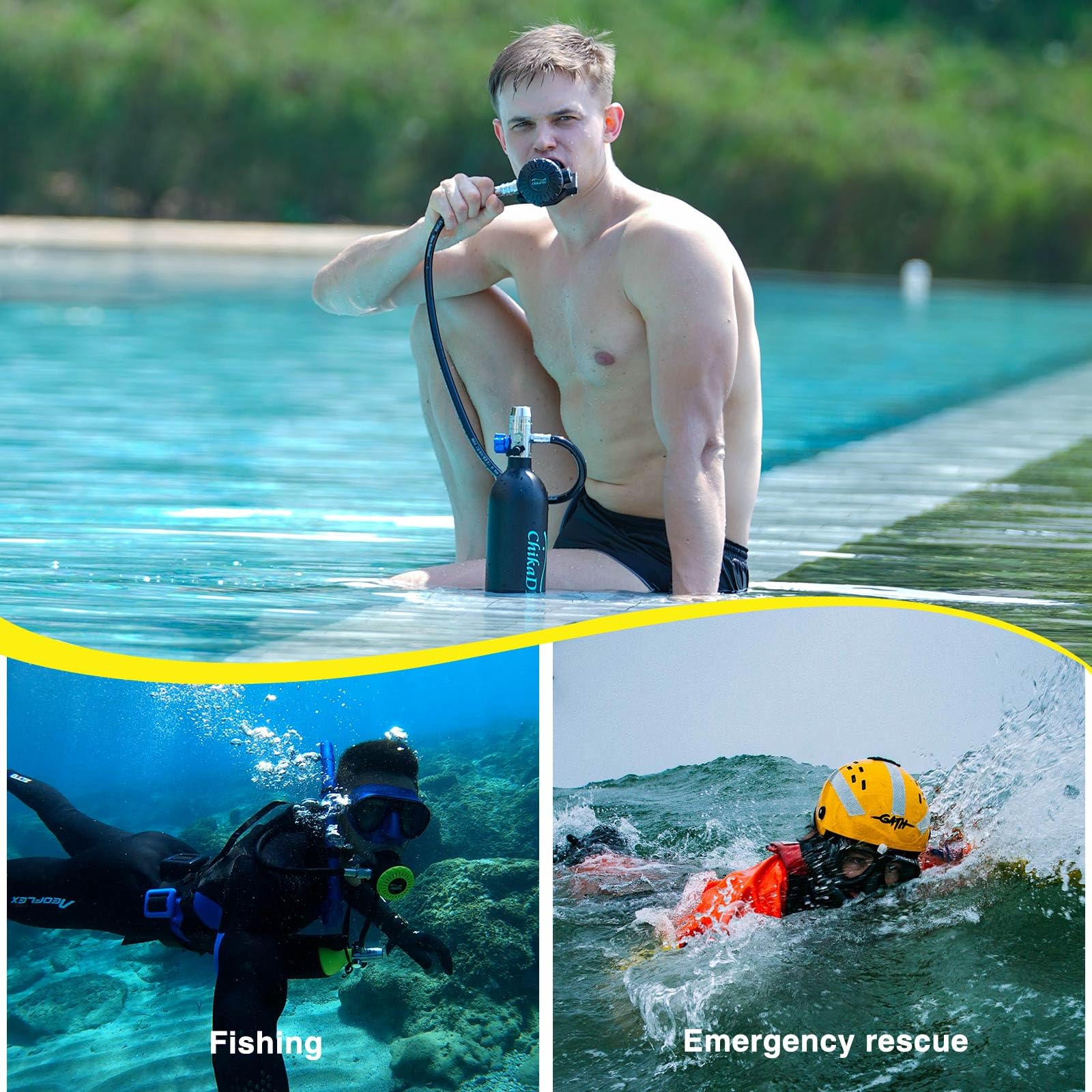 1L Portable Mini Scuba Tank Kit with Hand Pump for Diving