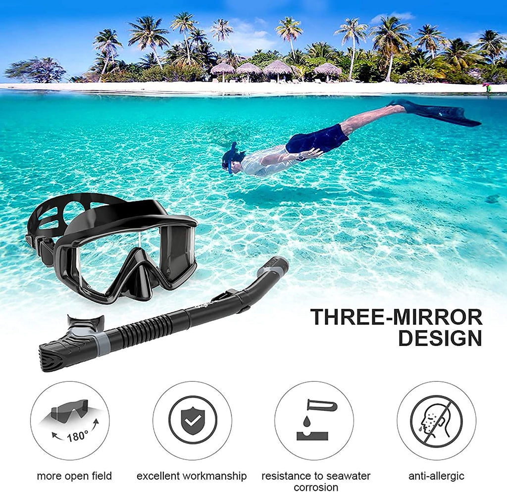 Full Face Snorkel Set with Swim Fins & Panoramic Diving Mask