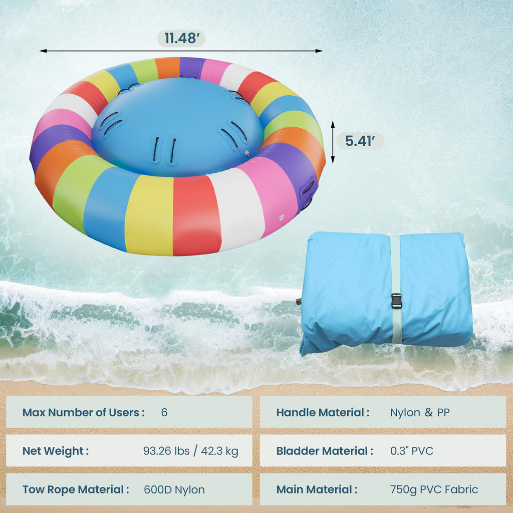 6-Person Inflatable Towable Water Tube with Electric Pump