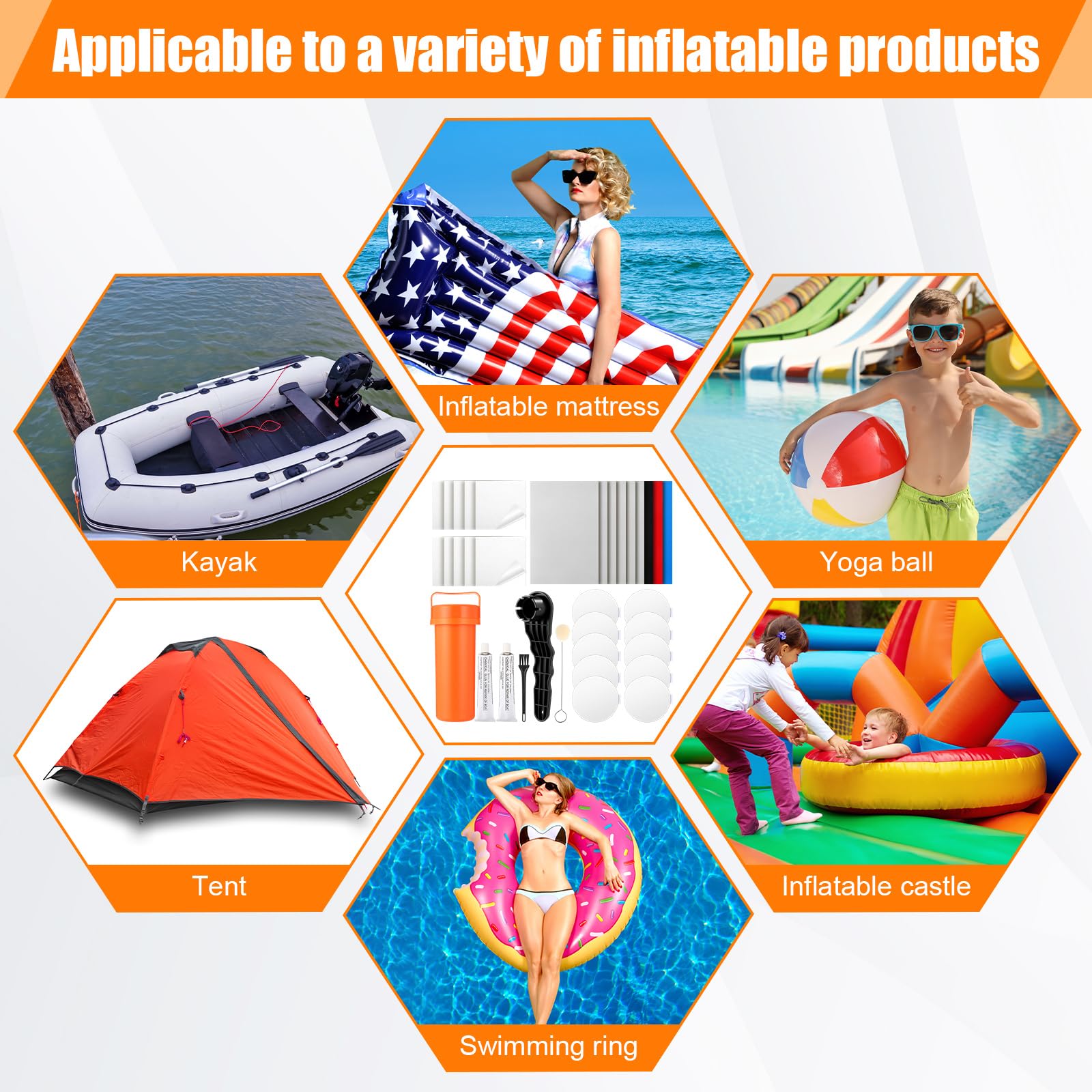 Inflatable Paddle Board Repair Kit with TPU & PVC Patches, Glue, Valve Wrench and Applicator