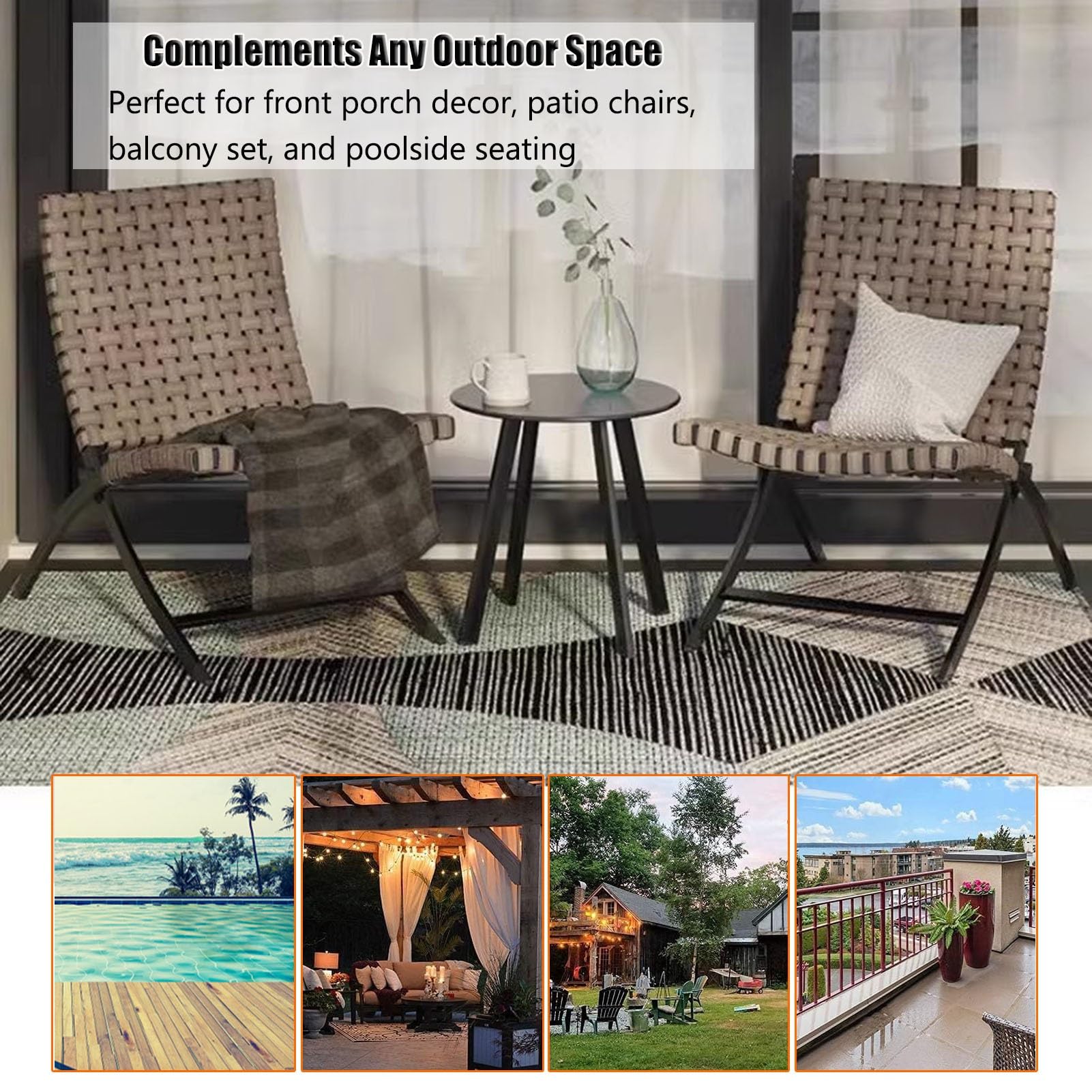3-Piece Folding Outdoor Chairs & Table Set for Patio and Garden
