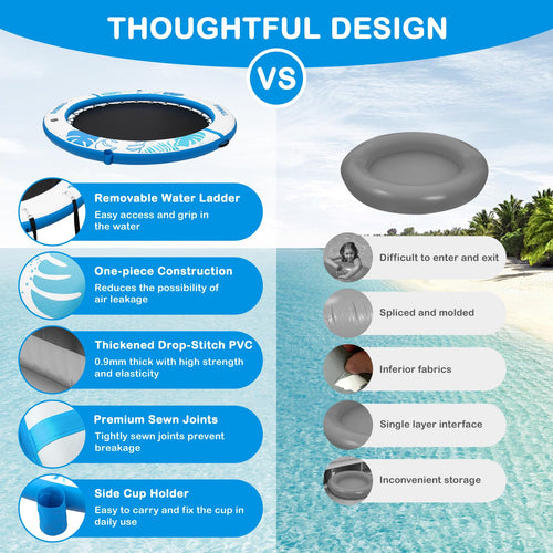 8 FT Inflatable Water Hammock Floating Dock with Mesh & Ladder