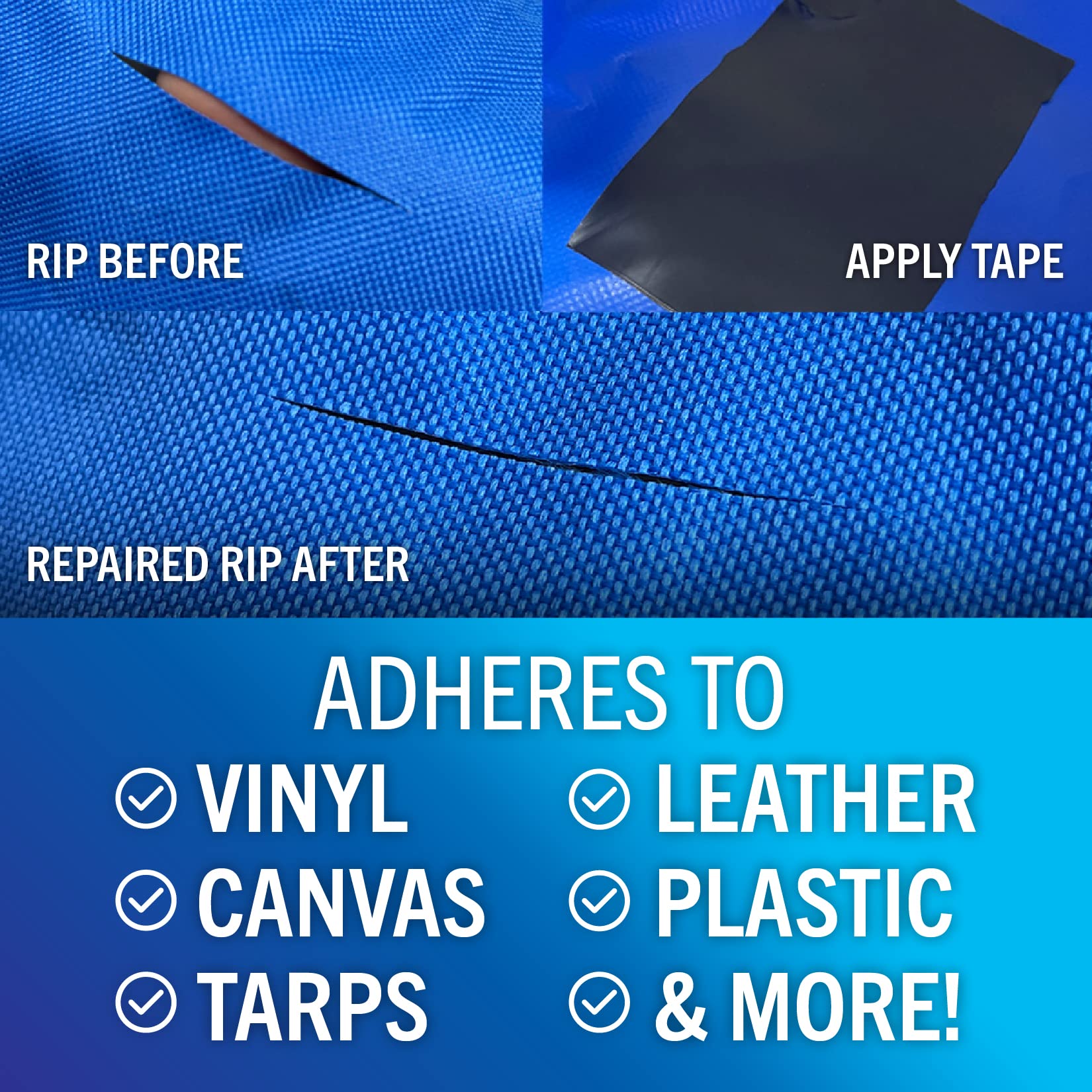 Heavy-Duty Waterproof Repair Tape for Boat Covers, Tents, Awnings & Air Mattresses, 30 ft x 3 in