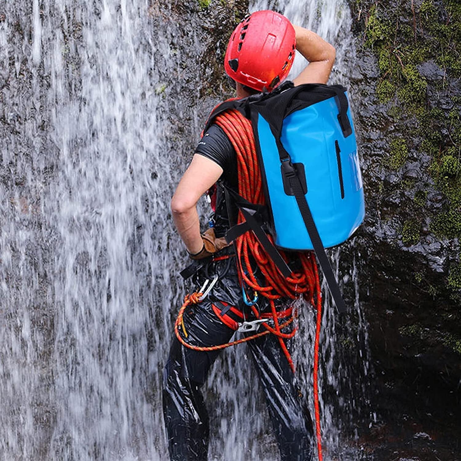 20L Waterproof Roll Top Dry Bag Backpack with Zippered Pocket